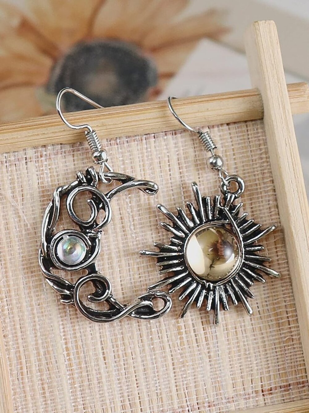 Retro Sun Moon Earrings & Necklace Moonstone Asymmetric Boho style Earrings for - Picture 2 of 6